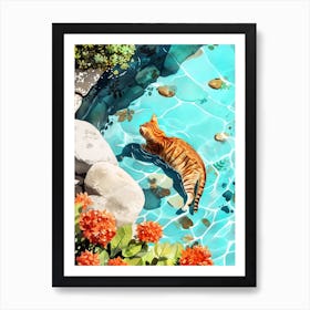 Cat In The Pool animal Cat's life Art Print