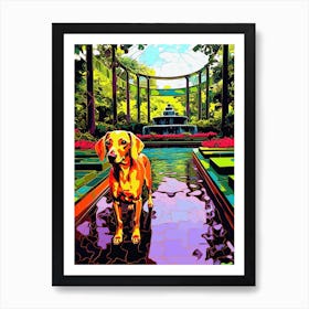 A Painting Of A Dog In Central Park Conservatory Garden, Usa In The Style Of Pop Art 03 Art Print
