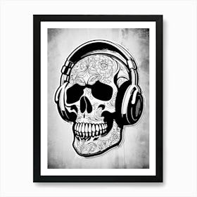 Skull With Headphones 123 Art Print