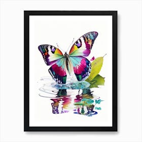 Butterfly On Lake Decoupage 2 Art Print