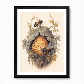 Dark Giant Honey Bee Beehive Watercolour Illustration 3 Art Print