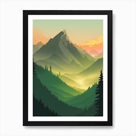 Misty Mountains Vertical Background In Green Tone 35 Art Print