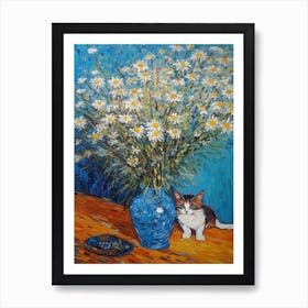 Still Life Of Aster With A Cat 4 Art Print