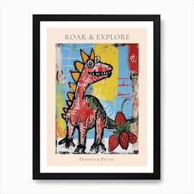 Graffiti Style Dinosaur With Strawberries 2 Poster Art Print