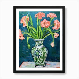 Flowers In A Vase Still Life Painting Carnation 3 Art Print