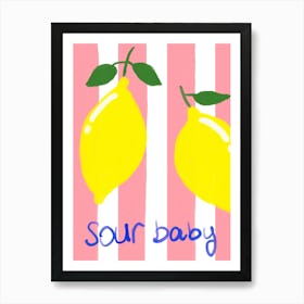 Pink and Yellow Stripes Lemon Typography Poster Art Print