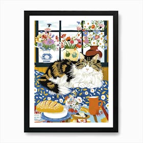 Tea Time With A Norwegian Forest Cat 3 Art Print