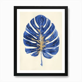 Blue And Gold Monstera Leaf Art Print