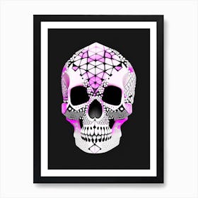 Skull With Geometric Designs Pink 2 Doodle Art Print