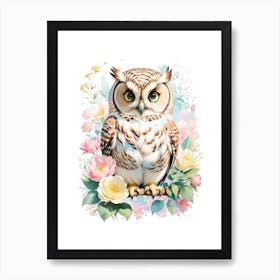 Cute Watercolor Owl Nursery Art Print