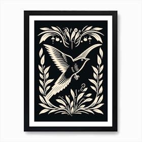 B&W Bird Linocut Swallow 4 Art Print