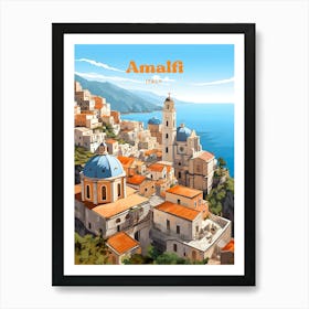 Amalfi Coast Italy Travel Illustration Art Print