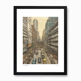 Sao Paulo Brazil Drawing Pencil Style 2 Travel Poster Art Print