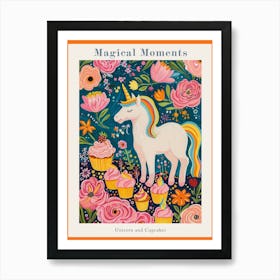 Floral Fauvism Style Unicorn & Cupcakes 1 Poster Art Print