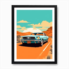 A Ford Mustang Car In Route 66 Flat Illustration 1 Art Print