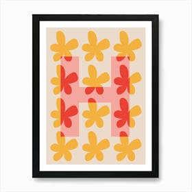 Alphabet Flower Letter H Print - Pink, Yellow, Red Art Print