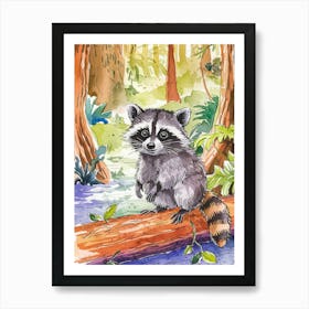 Raccoon In The Forest Art Print