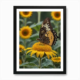 Butterfly On Sunflower Art Print