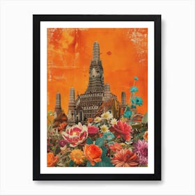 Bangkok   Floral Retro Collage Style 1 Art Print