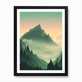 Misty Mountains Vertical Composition In Green Tone 98 Art Print
