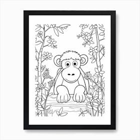 Line Art Jungle Animal Proboscis Monkey 8 Art Print