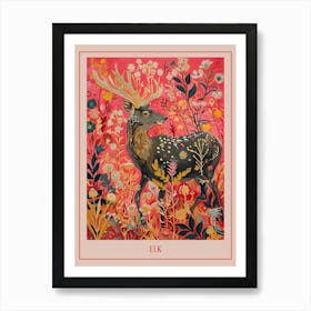 Floral Animal Painting Elk 1 Poster Art Print