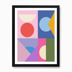 Bold Retro Modern Geometric Shapes in Pink Blue and Purple Art Print