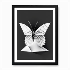 Butterfly In Snow Black & White Geometric 1 Art Print