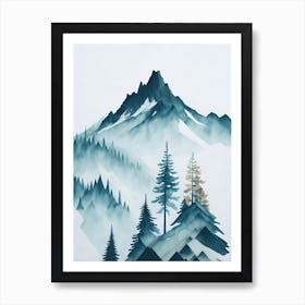 Mountain And Forest In Minimalist Watercolor Vertical Composition 78 Art Print