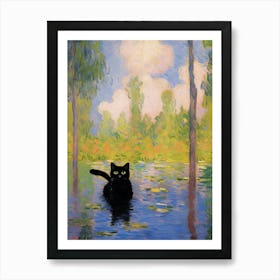 Black Cat And A Monet Inspired Landscape 4 Art Print