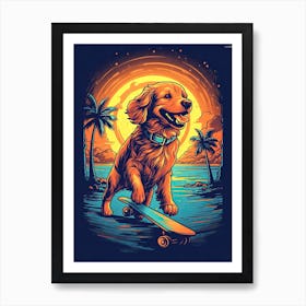 Golden Retriever Dog Skateboarding Illustration 3 Art Print