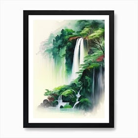 Shifen Waterfall, Taiwan Water Colour  (1) Art Print