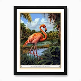 Greater Flamingo Rio Lagartos Yucatan Mexico Tropical Illustration 2 Poster Art Print