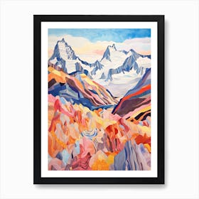 Mount Cook New Zealand 5 Colourful Mountain Illustration Art Print