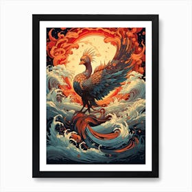 Phoenix Animal Drawing In The Style Of Ukiyo E 1 Art Print