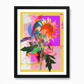 Chrysanthemum 3 Neon Flower Collage Art Print