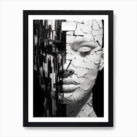 Fractured Identity Abstract Black And White 5 Art Print