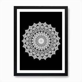 White On Black Mandala Art Print