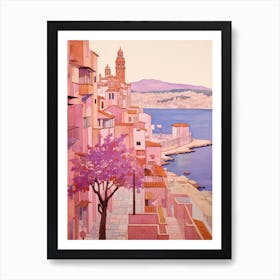 Cartagena Spain 4 Vintage Pink Travel Illustration Art Print