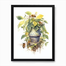 Royal Jelly Bee Beehive Watercolour Illustration 1 Art Print