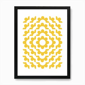 Midcentury Modern Abstract Geometric Flower Pattern Floral in Mustard Yellow Gold 2 Art Print