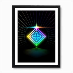 Neon Geometric Glyph in Candy Blue and Pink with Rainbow Sparkle on Black n.0174 Art Print