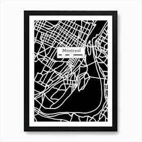 Montreal City Map — Hand-drawn map, vector black map Art Print