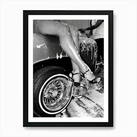 High Heels Woman On Classic Car Art Print