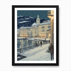 Vintage Winter Illustration St Moritz Switzerland 1 Poster