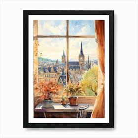 Window View Of Luxembourg City Luxembourg In Autumn Fall, Watercolour 4 Art Print