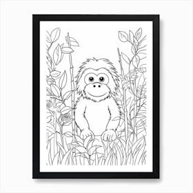 Line Art Jungle Animal Orangutan 3 Art Print
