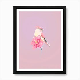 Pink Bird On Pink Flower Art Print