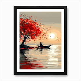 Autumn Tree In A Boat Art Print