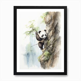 Panda Art Rock Climbing Watercolour 3 Art Print